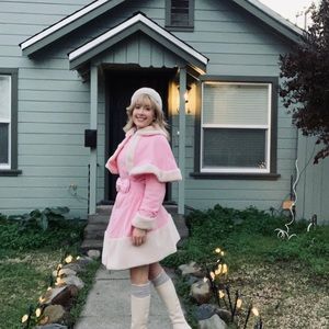 Coat Winter Cute Pink Faux Fur Christmas Wonderland